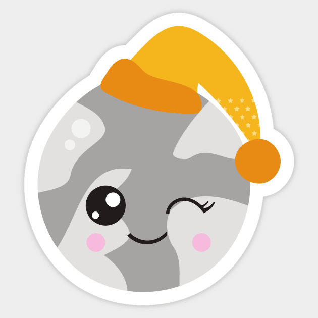 Sleeping Planet, Cute Planet, Planet With Nightcap Sticker by Jelena Dunčević